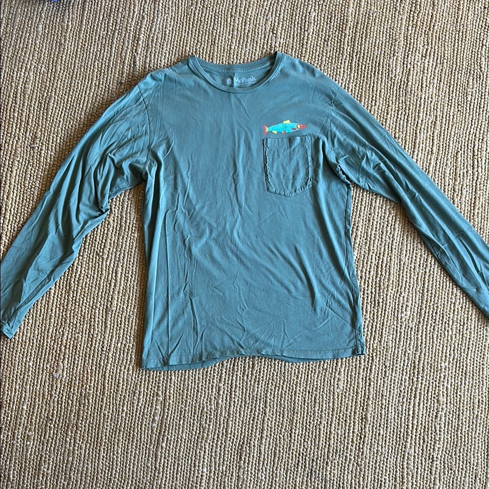 Mollusk Teal Long Sleeve Fish Shirt with Pocket